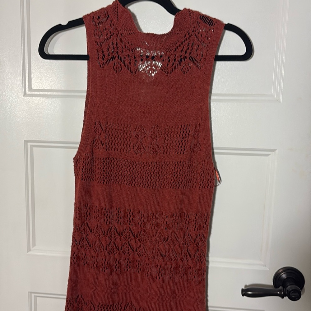 Anthropologie Maxi Dress Womens Size Small Copper Open Knit Crochet Lined